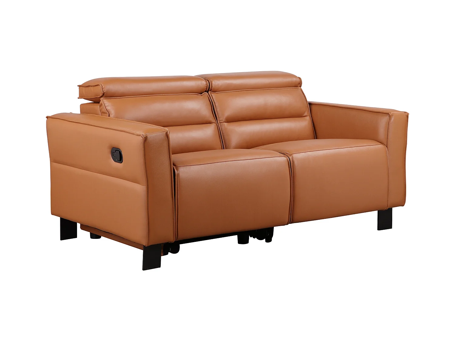 Carpari | Divano 2 posti con 1 poltrona reclinabile manuale in pelle PU color cognac