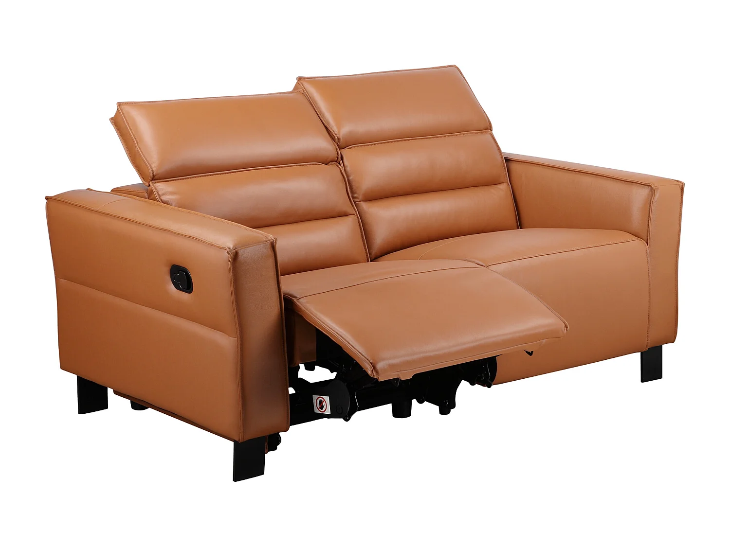 Carpari | Divano 2 posti con 1 poltrona reclinabile manuale in pelle PU color cognac