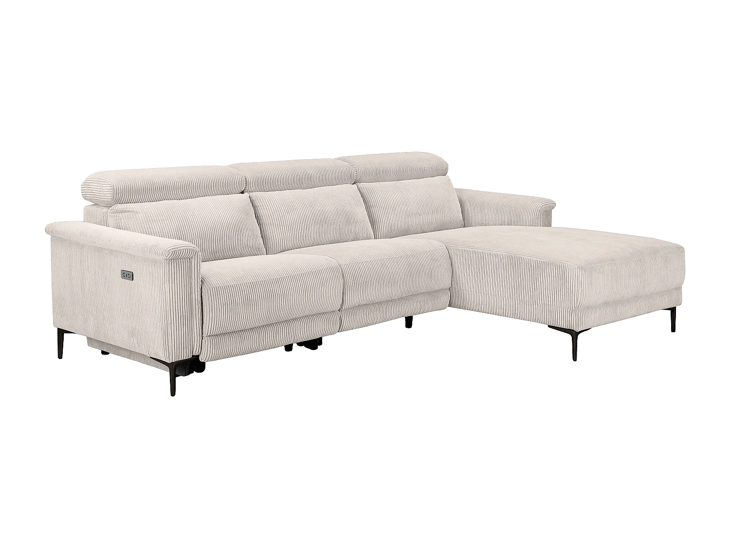 Lund | Canapé d’angle 3 places avec 1 fauteuil inclinable manuel en velours côtelé gris