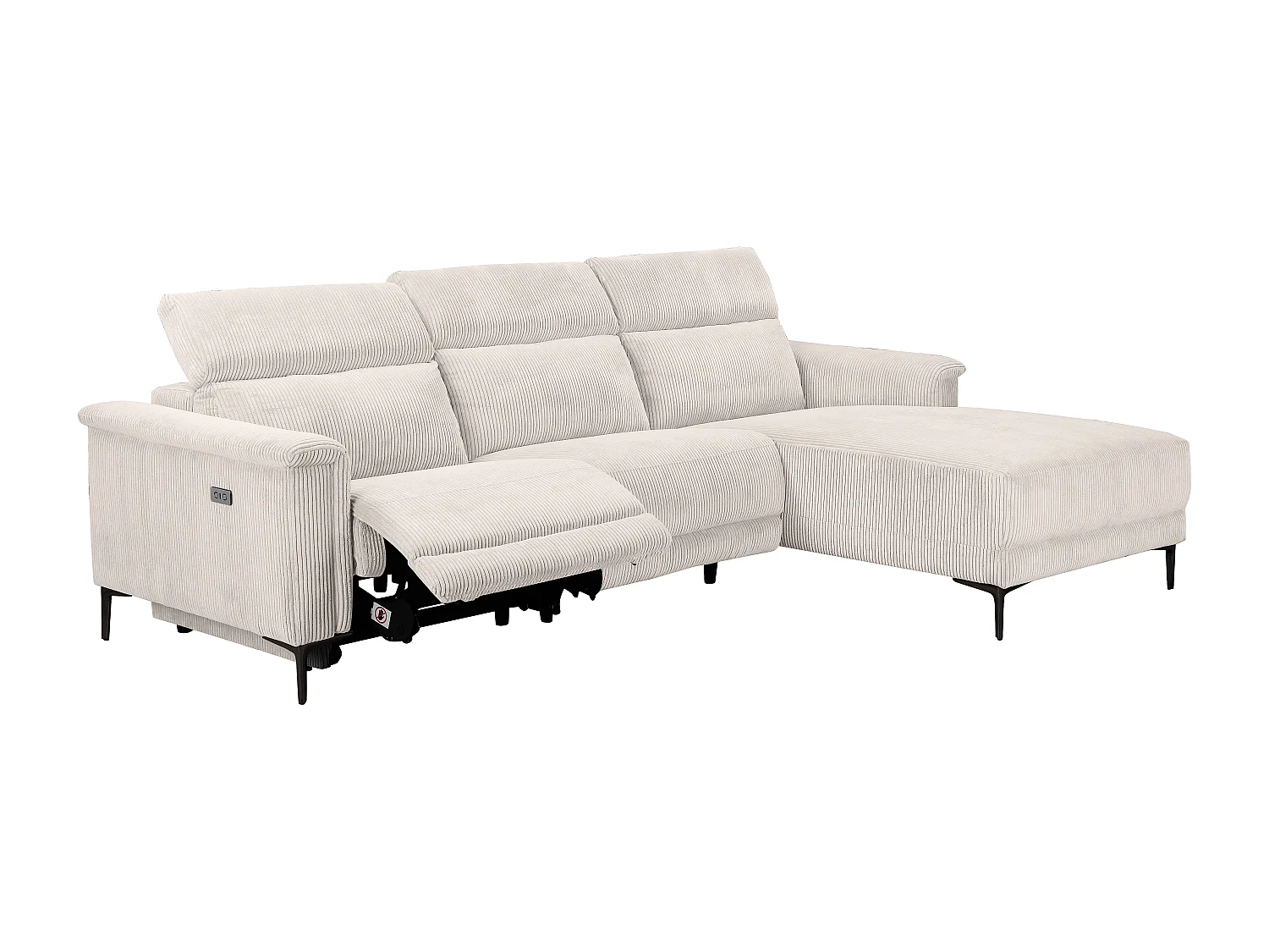 Lund | Canapé d’angle 3 places avec 1 fauteuil inclinable manuel en velours côtelé gris