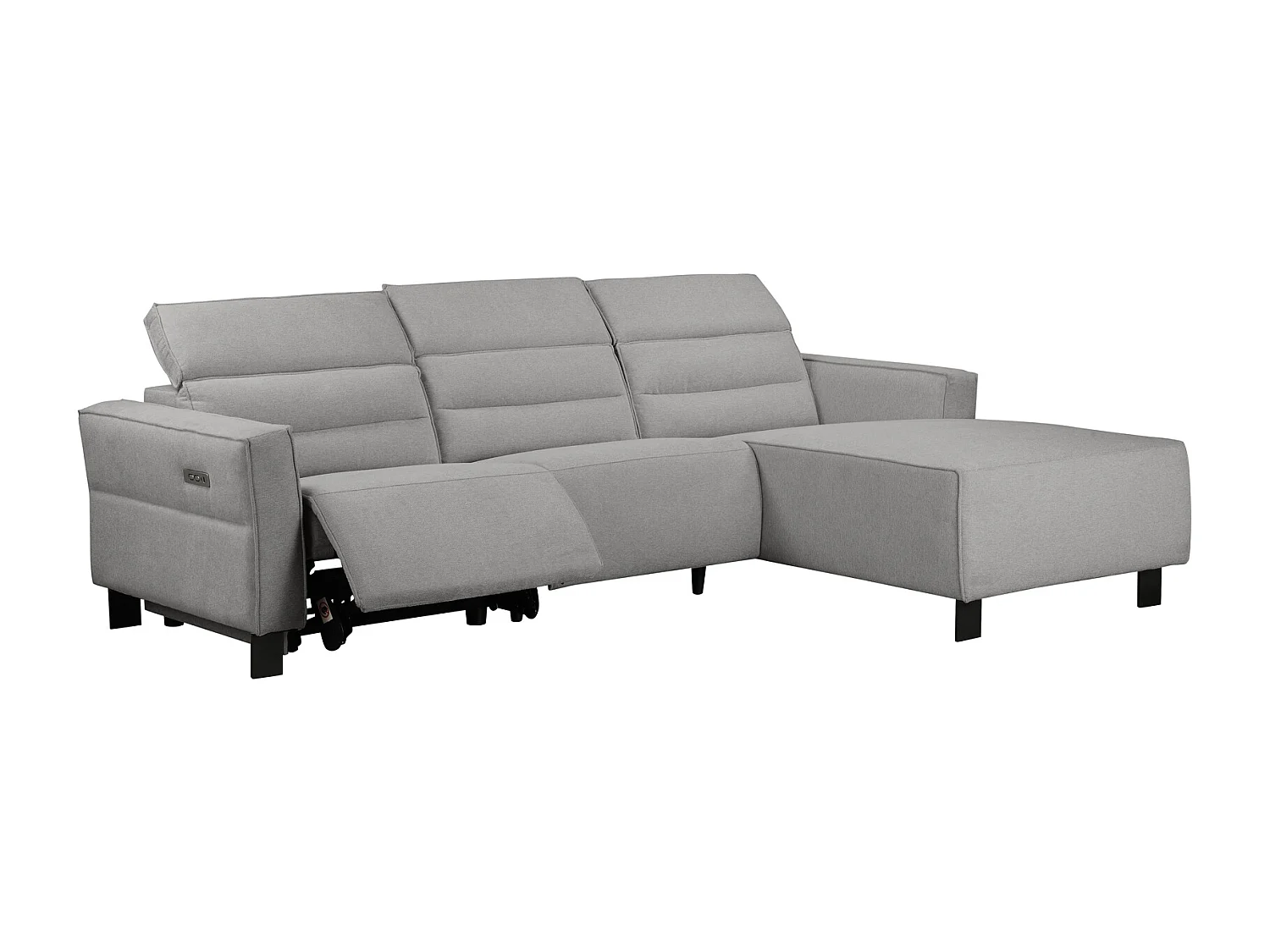 Lund | Canapé d’angle 3 places avec 1 fauteuil inclinable manuel en velours côtelé crème