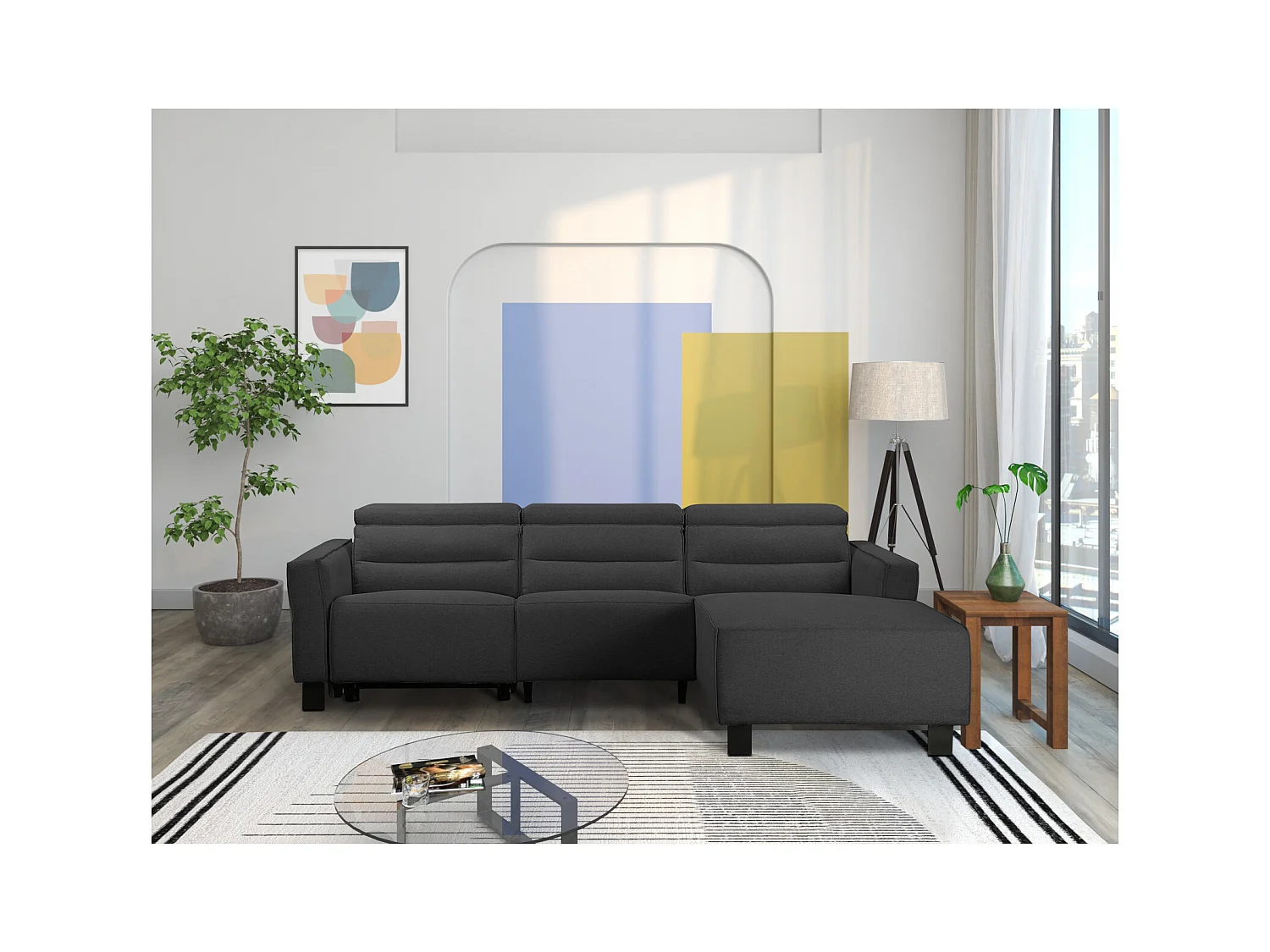 3-zitsbank met 1 elektrische verstelbare rugleuning in antraciet stof