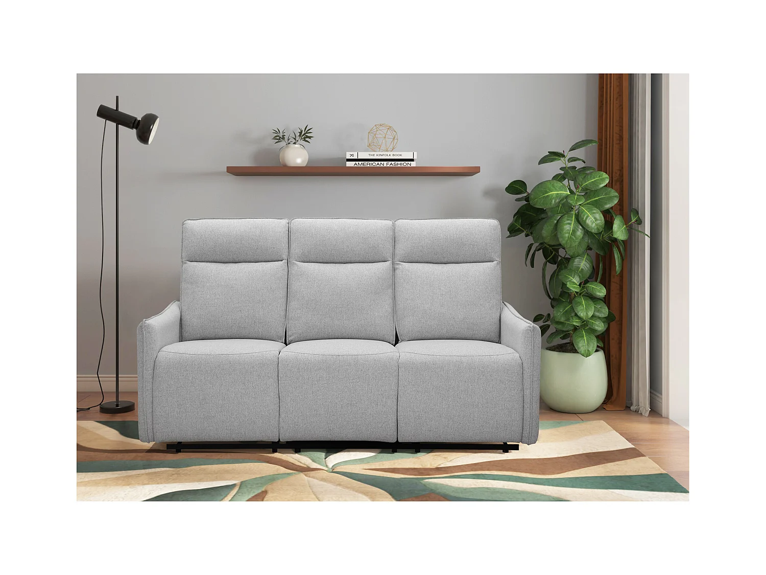 3-zits bank met handmatige functie in lichtgrijze stof