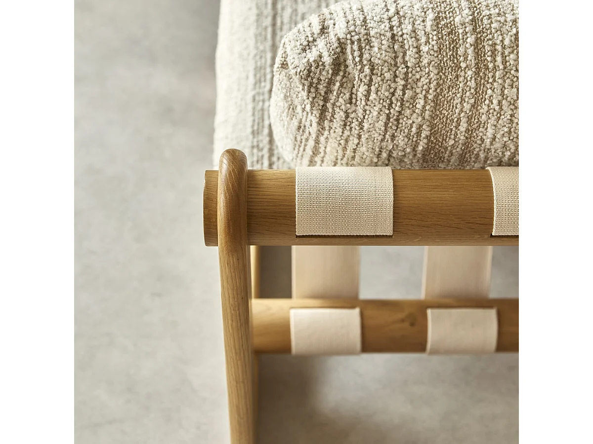 XL-Sessel aus massivem Eichenholz und beigem Stoff