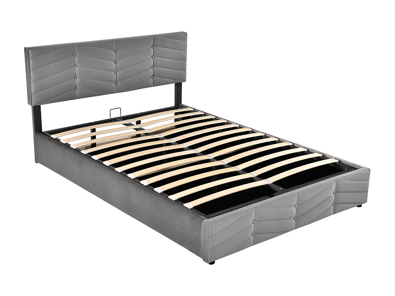 Lit rembourré gris 140x200 cm avec tête de lit ajustable et rangement pratique pour chambre adulte moderne