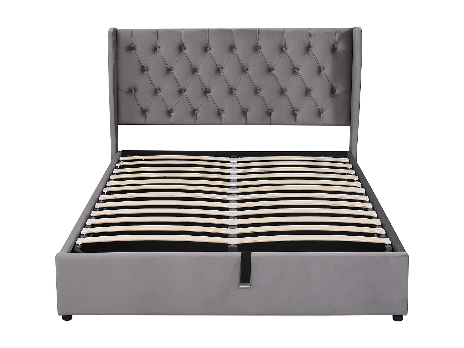 Lit rembourré gris 140x190 cm avec échelle, barrières de sécurité et rangement intégré, style pratique et moderne