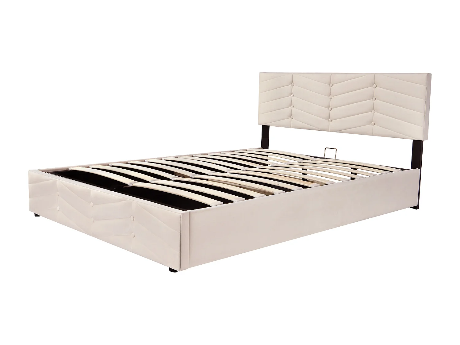 Lit rembourré beige 140x190 cm avec sommier à lattes et tête de lit réglable en hauteur, confort optimal