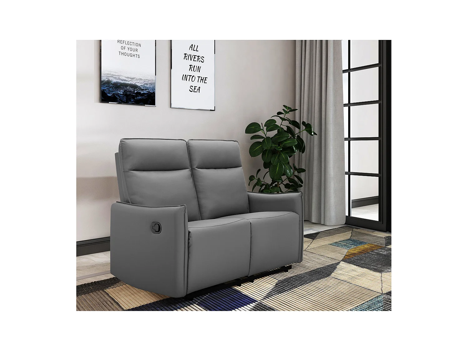 2-zitsbank met handmatige verstelbare rugleuning in grijs PU