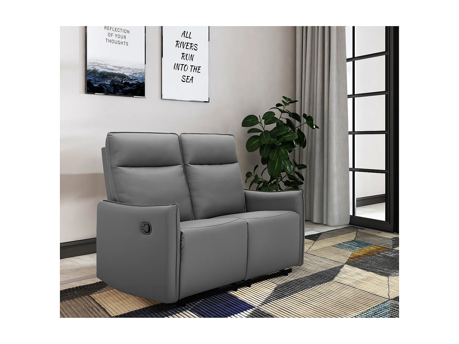 Lugo | Canapé 2 places avec fonction d’inclinaison manuelle en gris PU