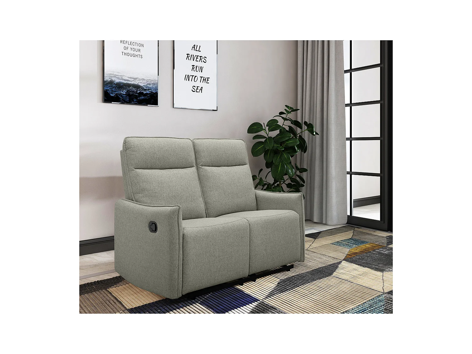 Lugo | Sofá 2 plazas con función manual en tela verde