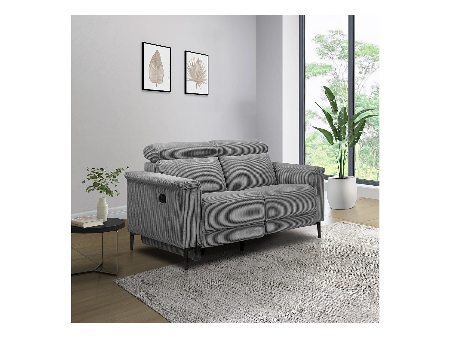 2Seater Sofa met 1 handmatige relaxfauteuil in corduroy grijs