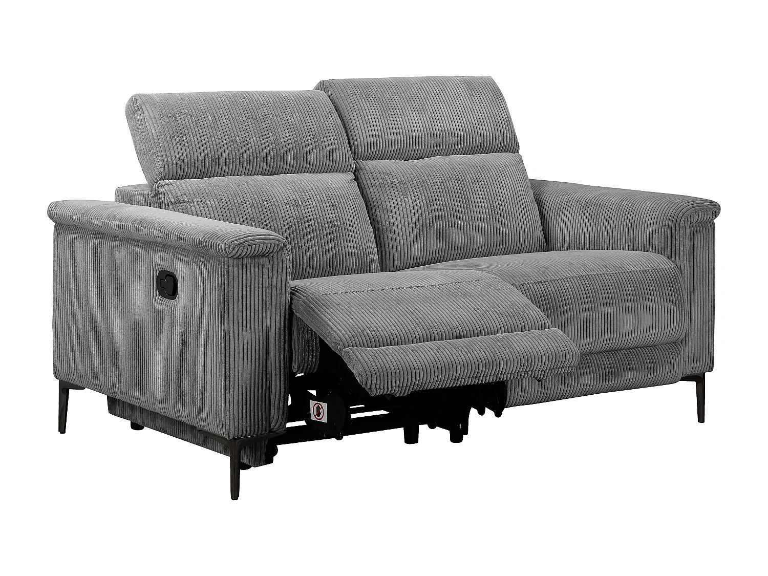 2Seater Sofa met 1 handmatige relaxfauteuil in corduroy grijs