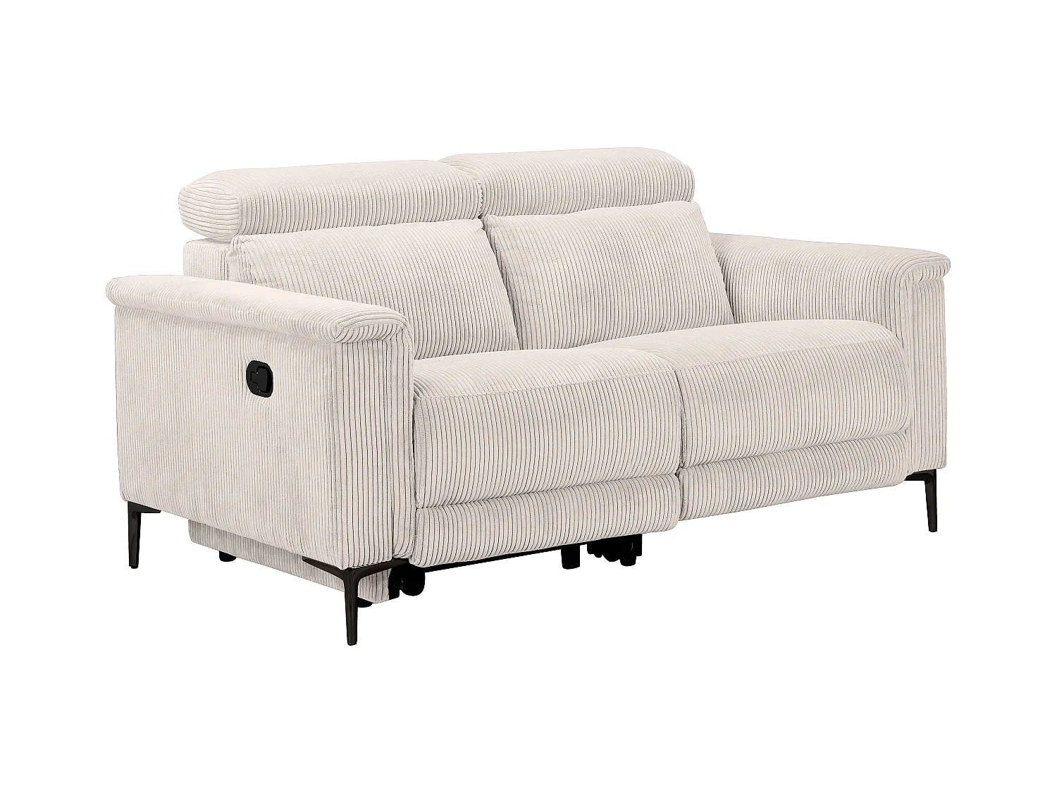 Lund | Canapé 2 places avec 1 fauteuil inclinable manuel en tissu crème