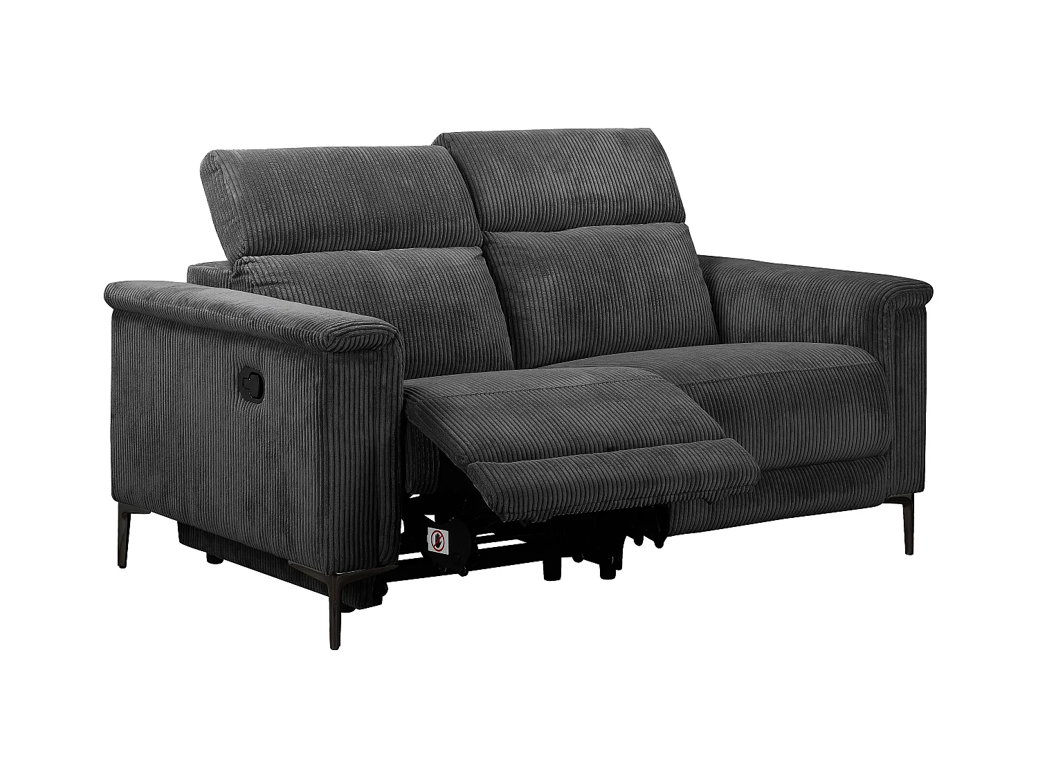 2Seater Sofa met 1 handmatige relaxfauteuil in corduroy antraciet