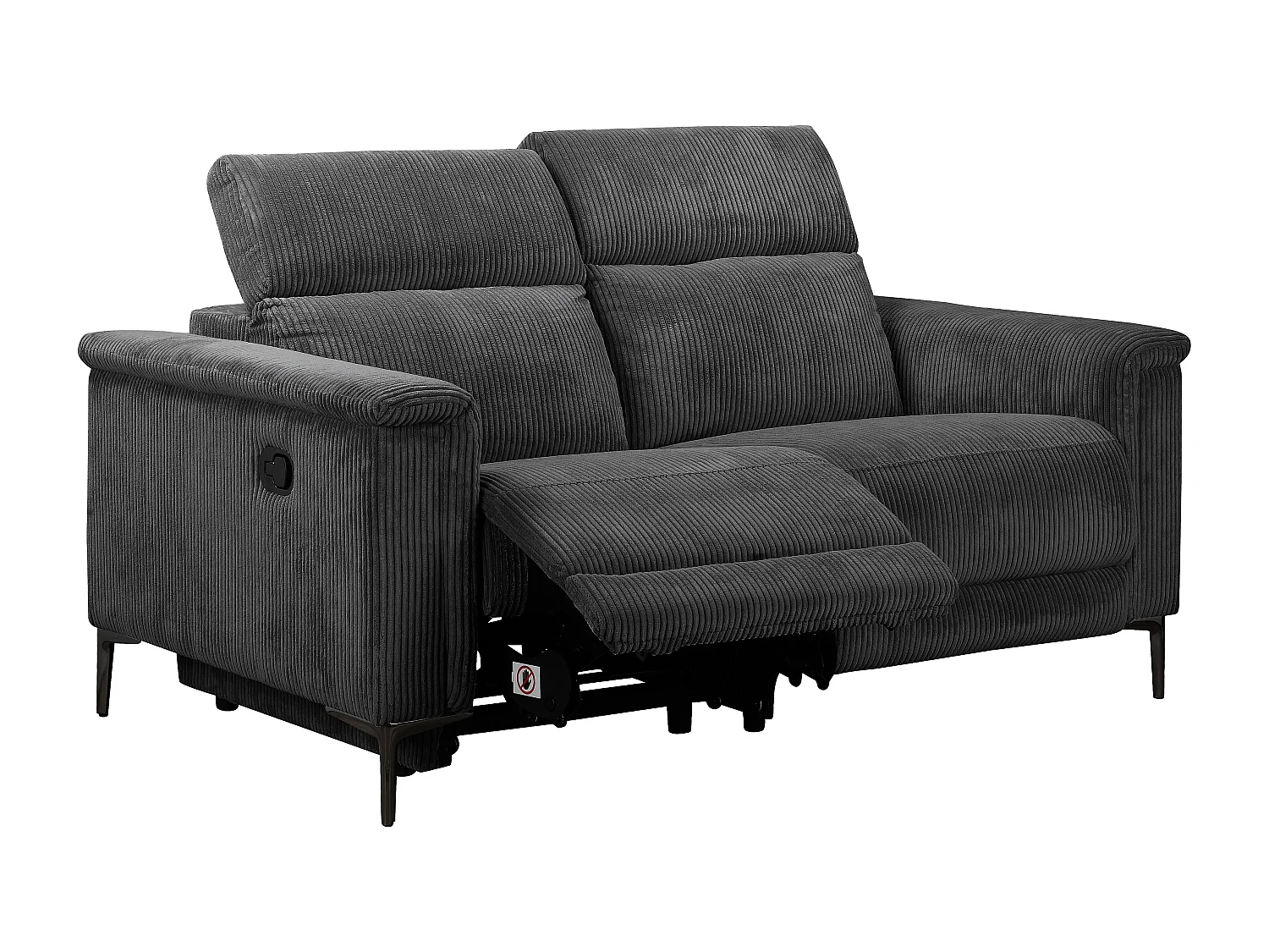 2Seater Sofa met 1 handmatige relaxfauteuil in corduroy antraciet