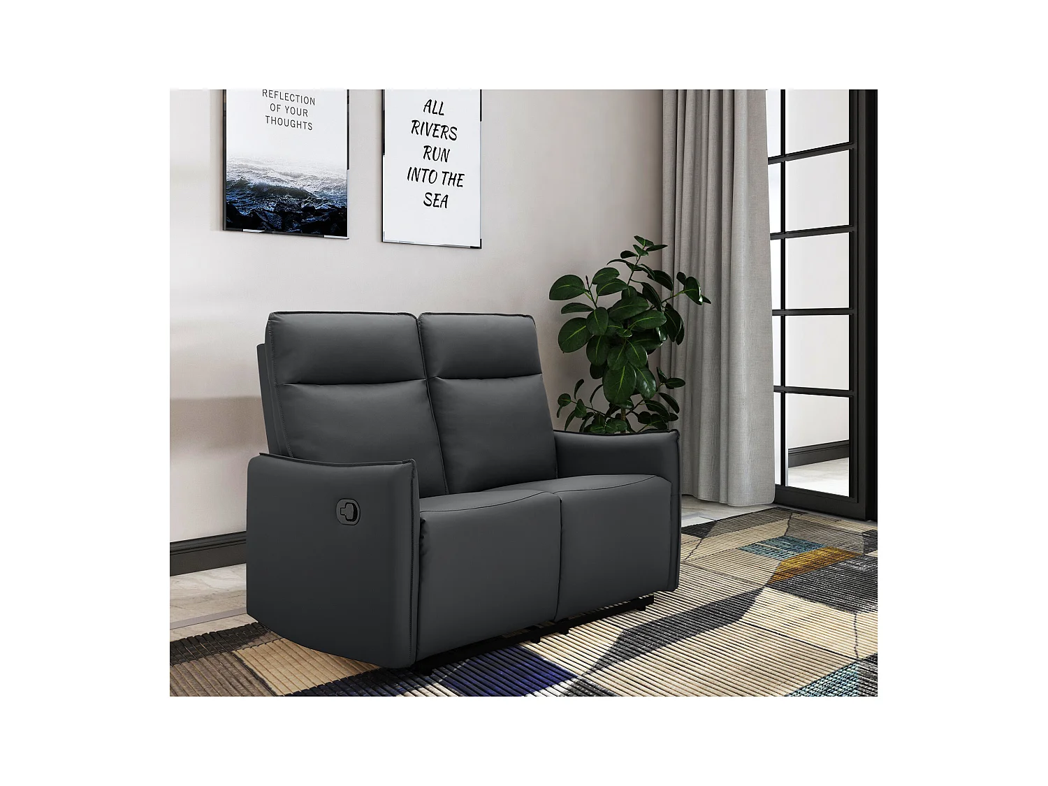 Lugo | Sofá de 2 plazas con función de reclinable manual en PU negro