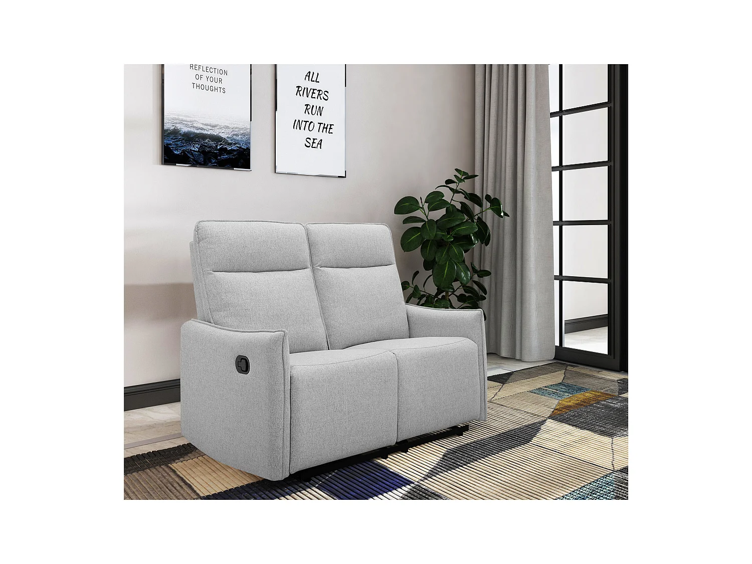 2-zits bank met handmatige functie in stof lichtgrijs