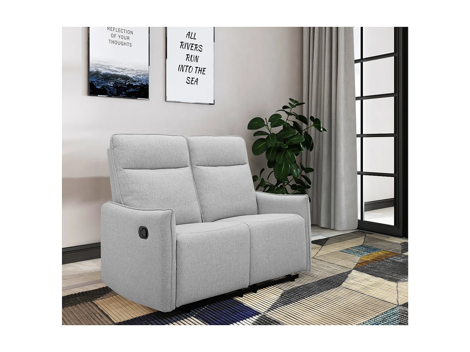 2-zits bank met handmatige functie in stof lichtgrijs