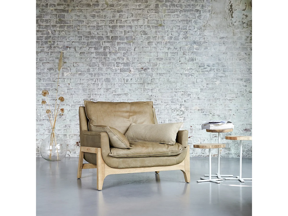 Poltrona in lino e pelle Woodnest Cheyenne, 1 posto