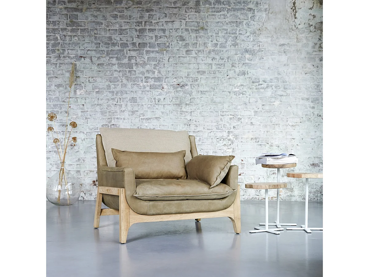 Sessel aus Leder und massivem Eichenholz Woodnest Cheyenne hohe Qualität Design ,1-Sitz