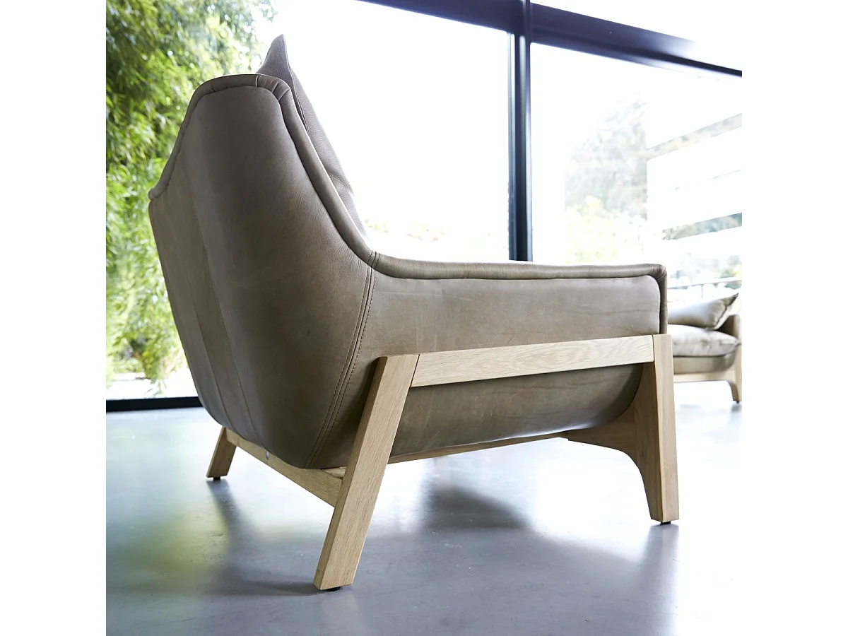 Sessel aus Leder und massivem Eichenholz Woodnest Cheyenne hohe Qualität Design ,1-Sitz