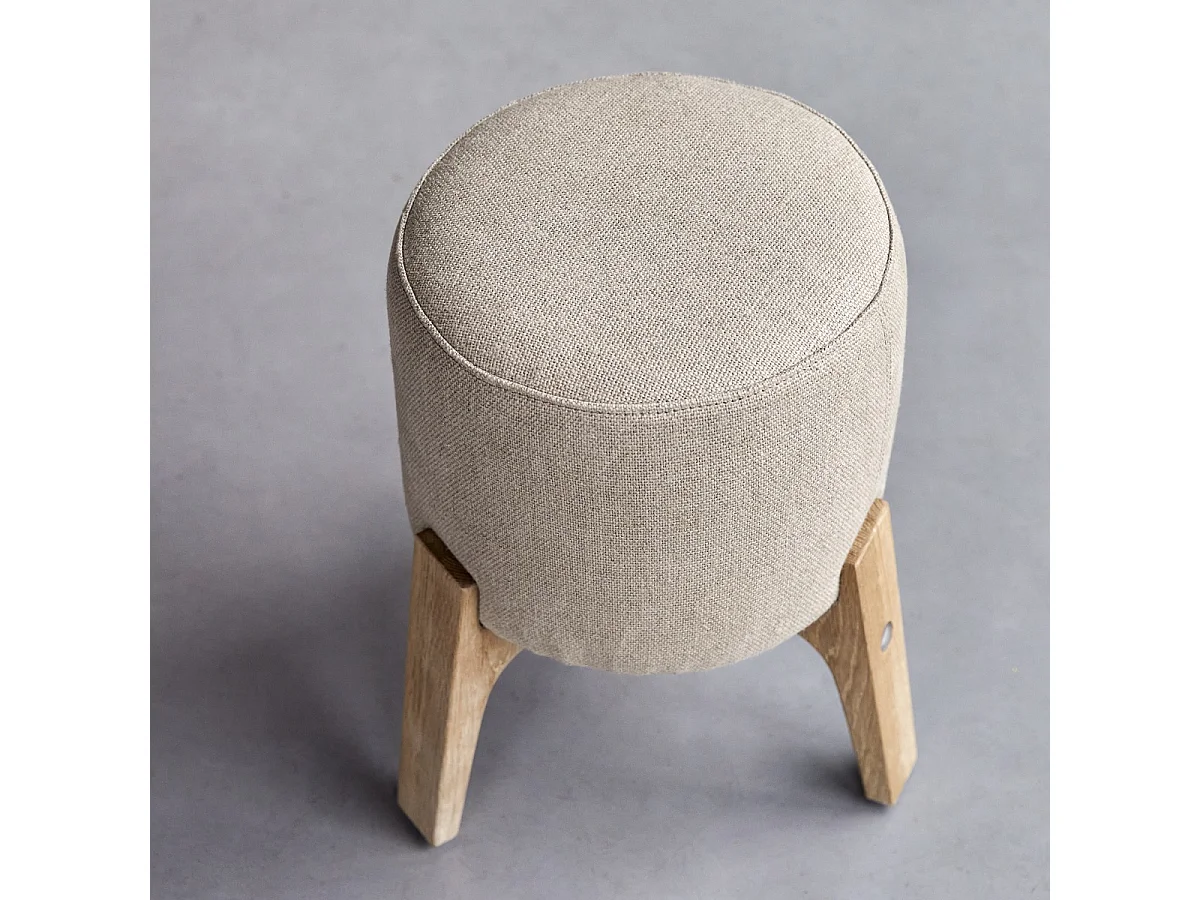 Pouf Drum linen en bois de chêne massif, 1 place