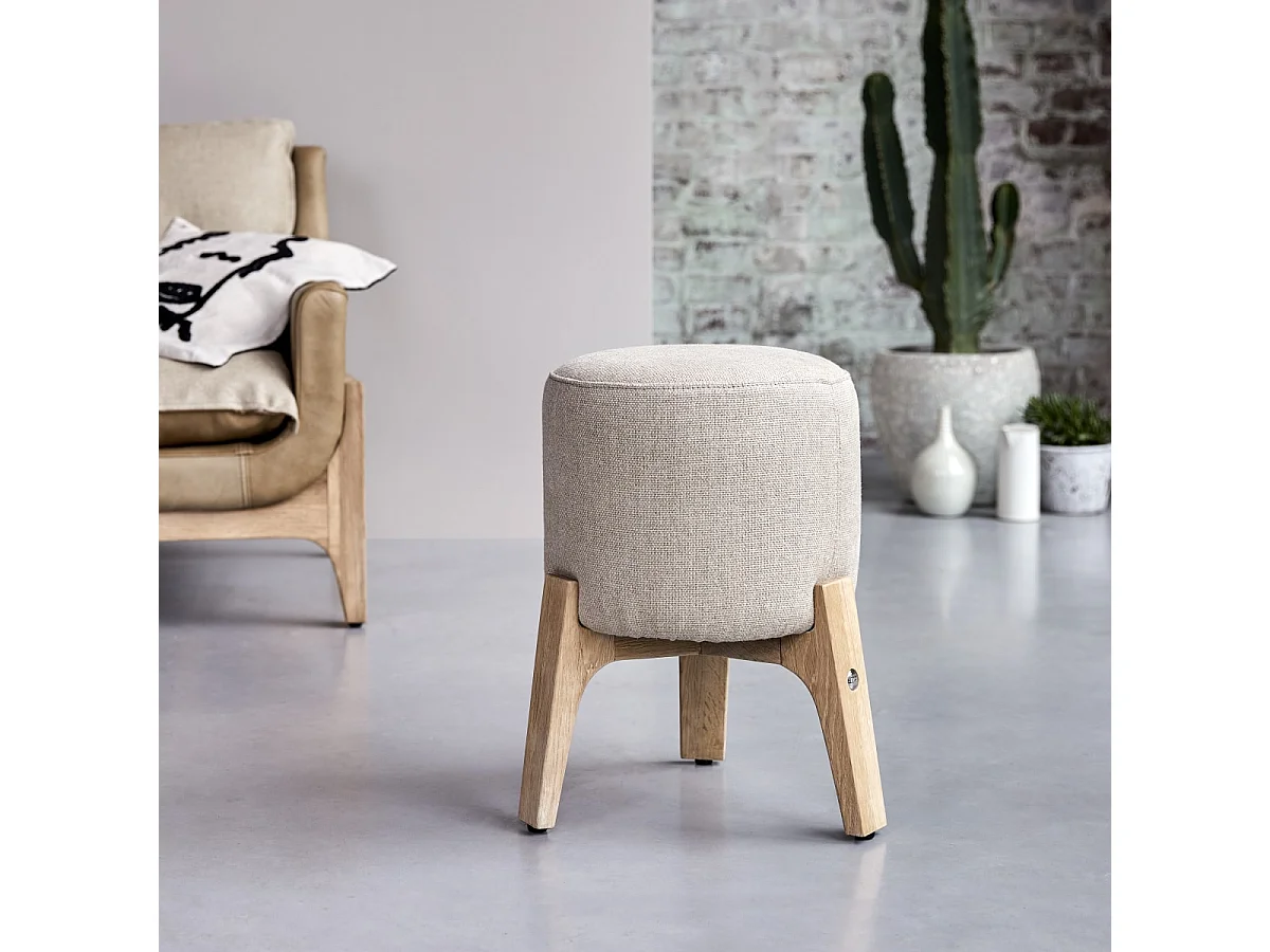 Sitzhocker Drum Linen aus massivem Eiche ,1-Sitz