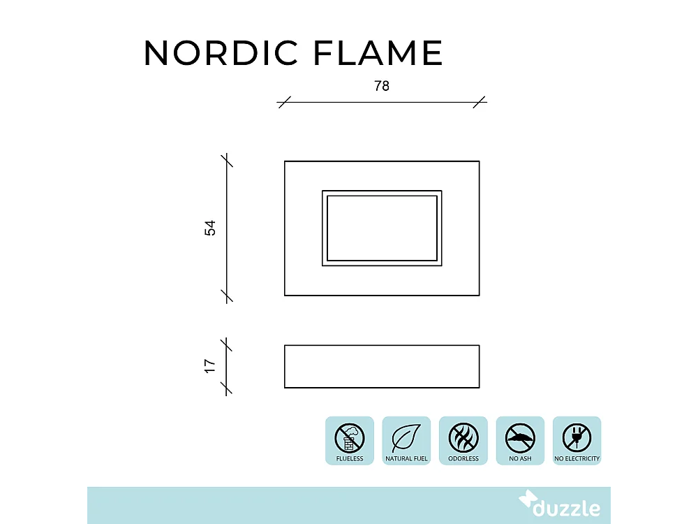 Nordic Flame,  Biocamino da parete (17cm X 78cm H. 54cm)| Duzzle