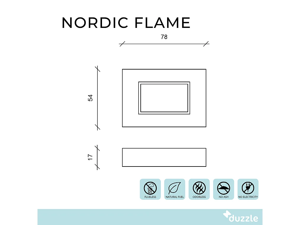 Nordic Flame,  Biocamino da parete (17cm X 78cm H. 54cm)