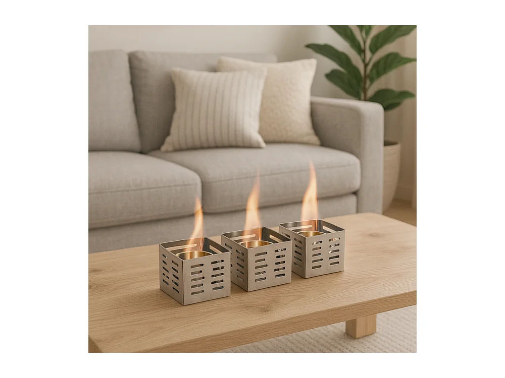 Trio,  Biocamino da tavolo (10cm X 10cm H. 8cm)| Duzzle