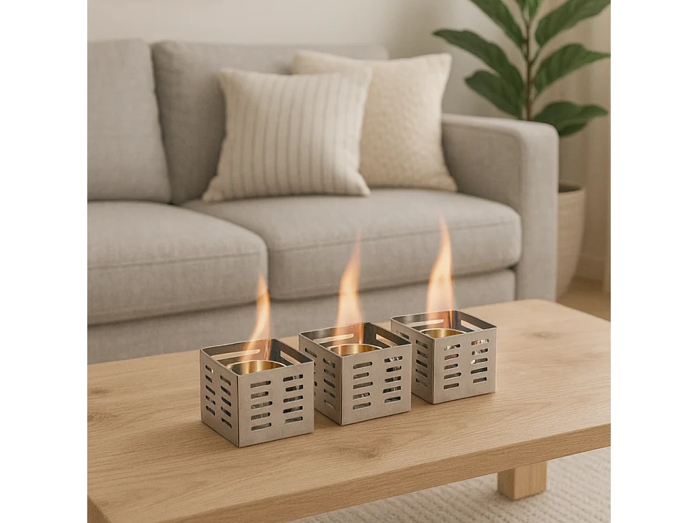 Trio,  Biocamino da tavolo (10cm X 10cm H. 8cm)| Duzzle