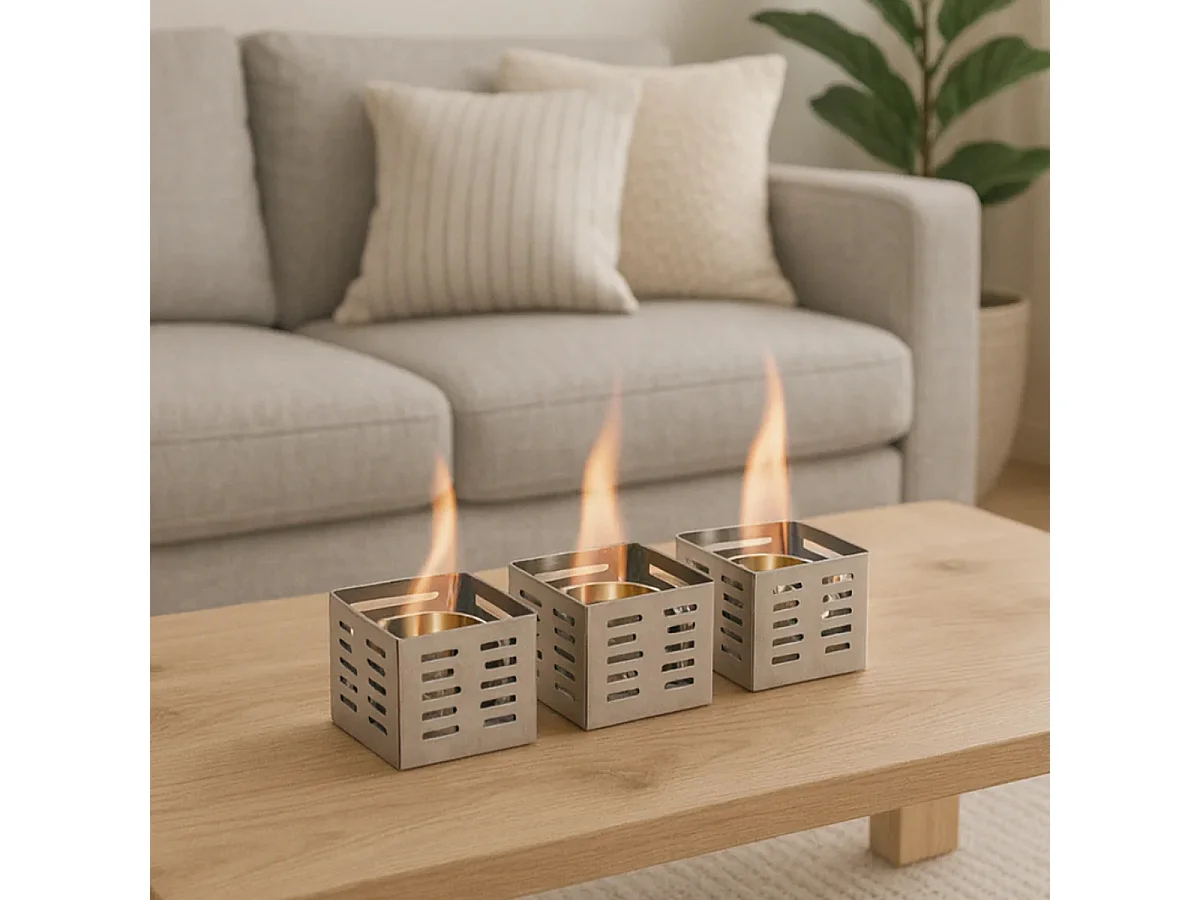 Set aus 3 Bioethanol-Tischkaminen aus Stahl ohne Rauchabzug Trio
