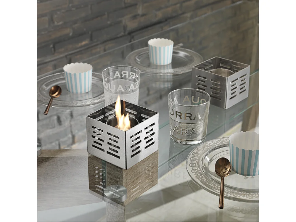 Set aus 3 Bioethanol-Tischkaminen aus Stahl ohne Rauchabzug Trio