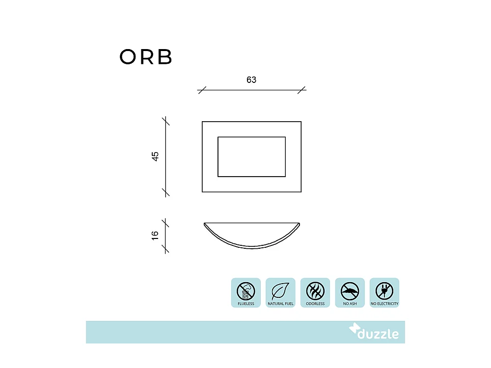 Orb,  Biocamino da parete (15.5cm X 63cm H. 45cm)| Duzzle