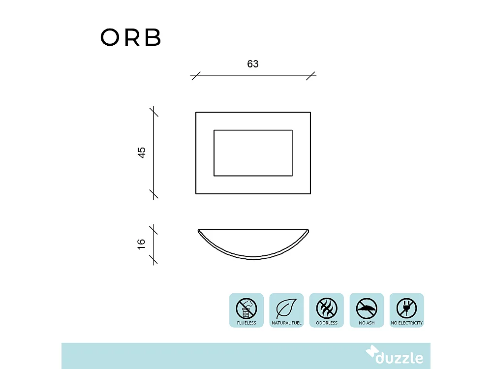 Orb,  Biocamino da parete (15.5cm X 63cm H. 45cm)| Duzzle