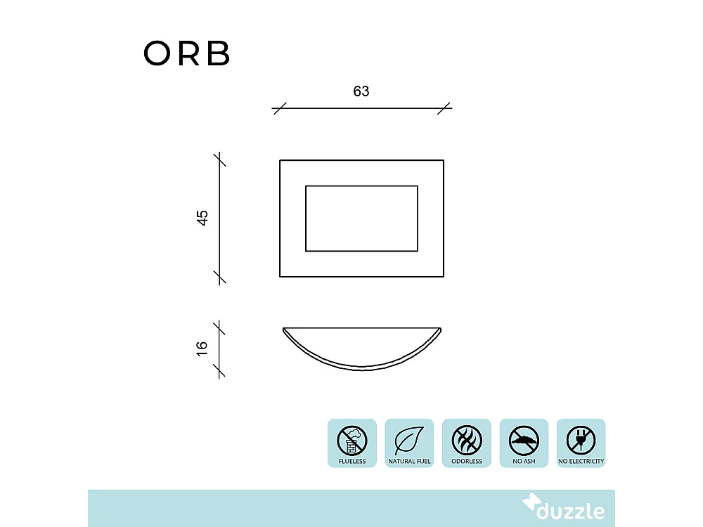 Orb,  Biocamino da parete (15.5cm X 63cm H. 45cm)| Duzzle
