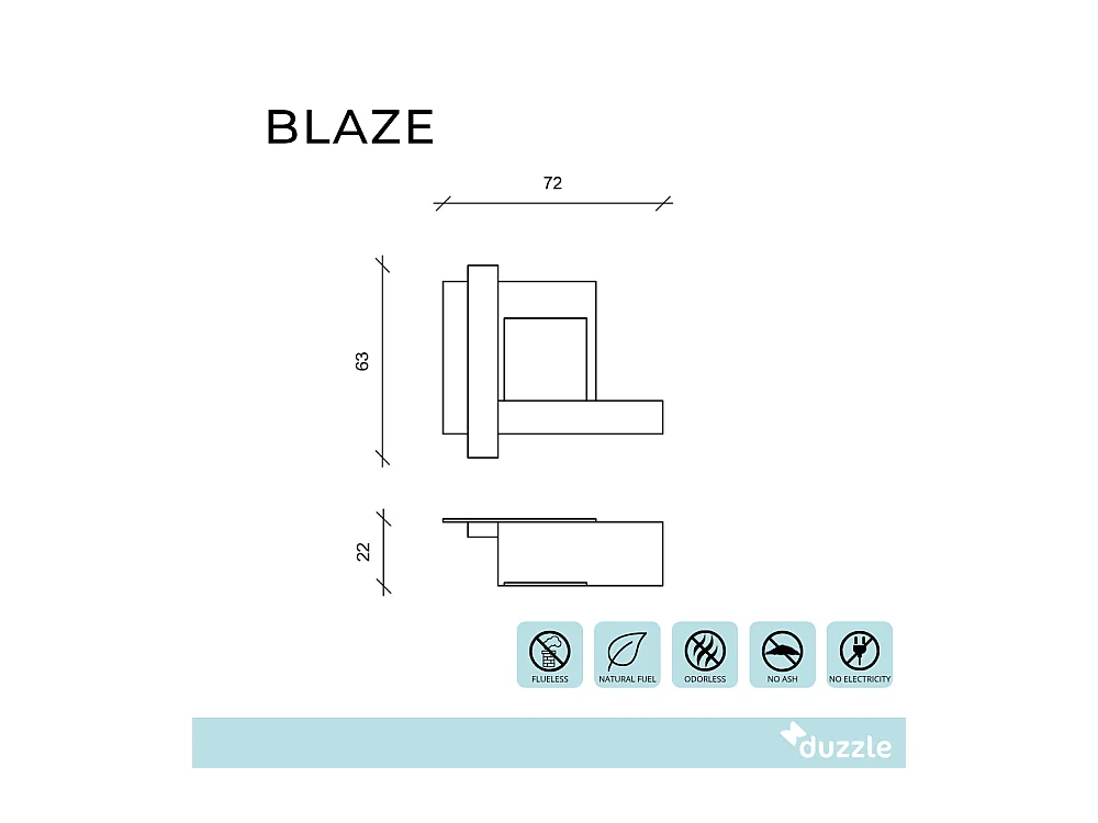 Blaze,  Biocamino da parete (22cm X 72cm H. 63cm)| Duzzle