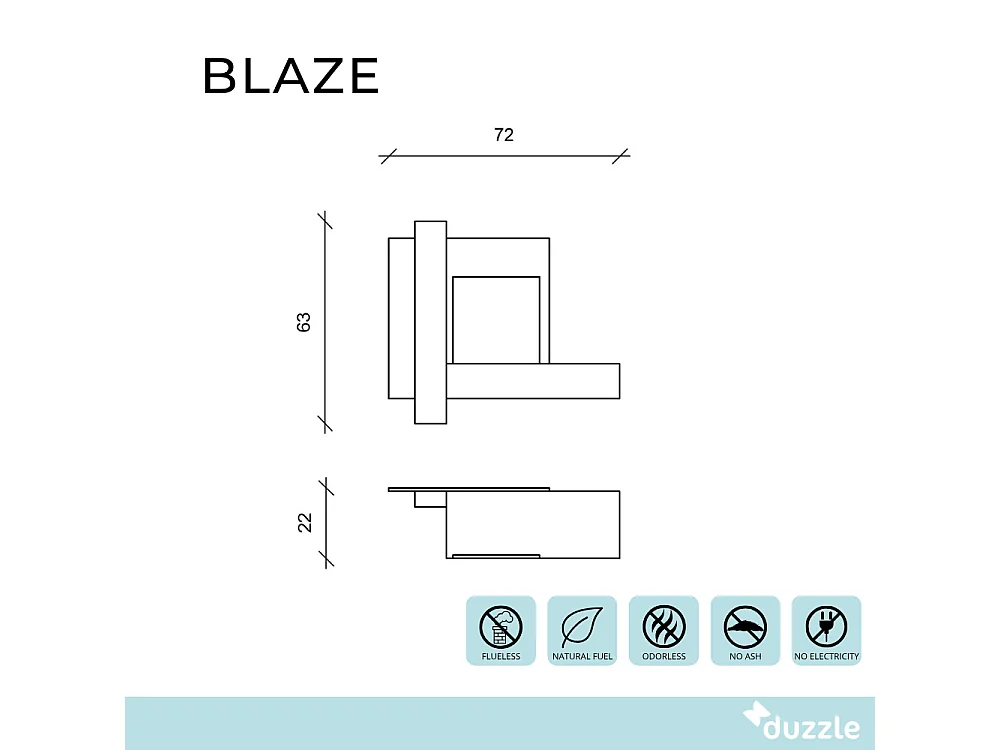 Blaze,  Biocamino da parete (22cm X 72cm H. 63cm)| Duzzle