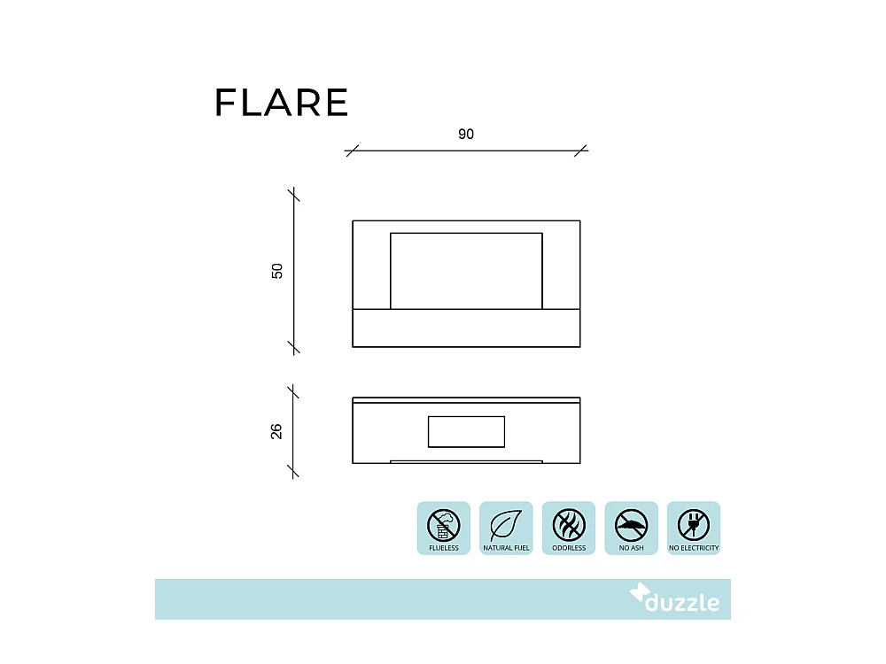 Flare,  Biocamino da parete (26cm X 90cm H. 50cm)| Duzzle