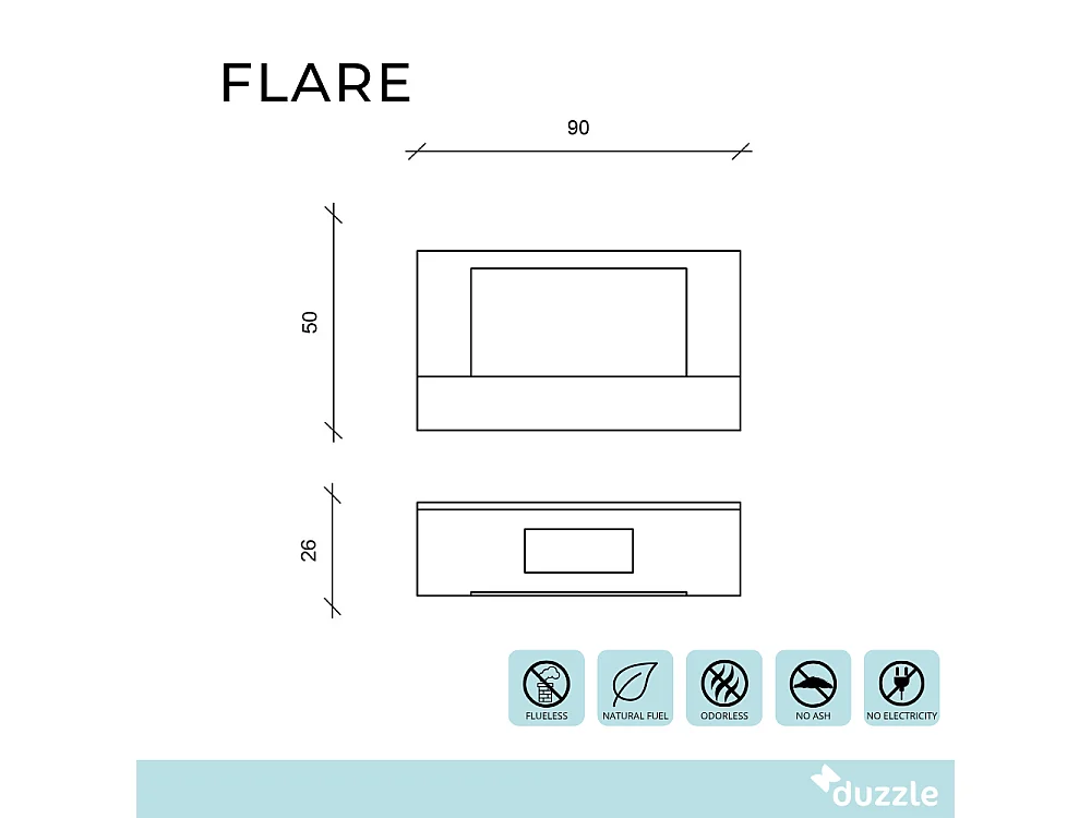 Flare,  Biocamino da parete (26cm X 90cm H. 50cm)| Duzzle