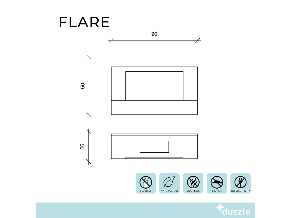 Flare,  Biocamino da parete (26cm X 90cm H. 50cm)| Duzzle