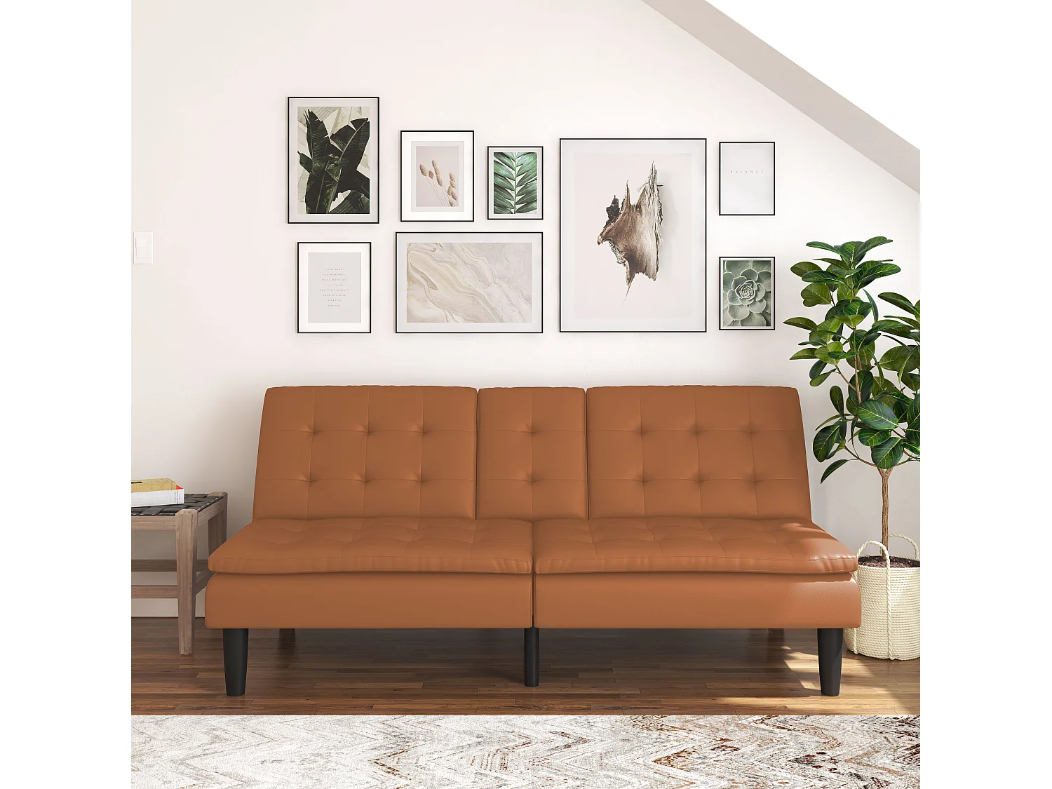 Maine | Sofá cama de 3 plazas en PU Cognac