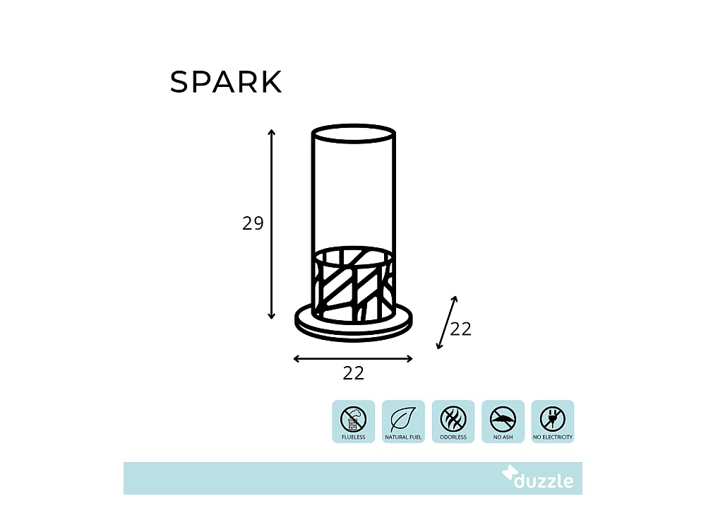 Spark,  Biocamino da tavolo (20.3cm X 20.3cm H. 50cm)| Duzzle