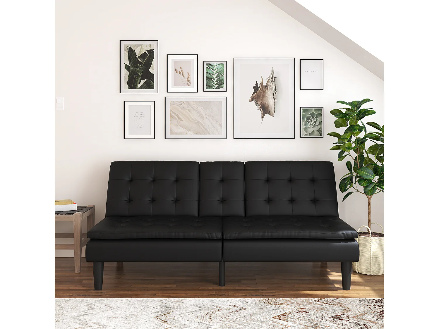 Maine | Divano letto 3 posti in PU nero