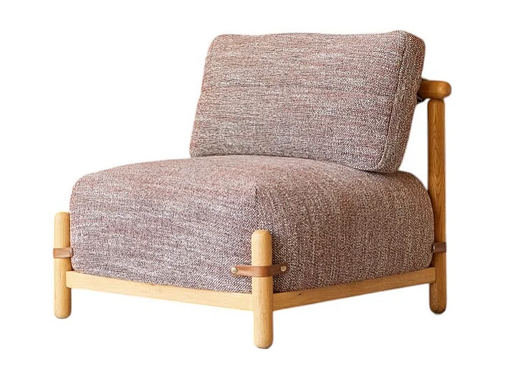 Poltrona in legno di rovere massello e tessuto screziato