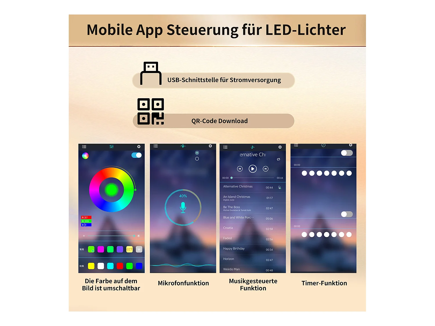 Aparador alto de cozinha para sala de estar - 120 x 40 x 185 cm - com 4 portas + LED - estilo retrô - MDF + vidro - natural