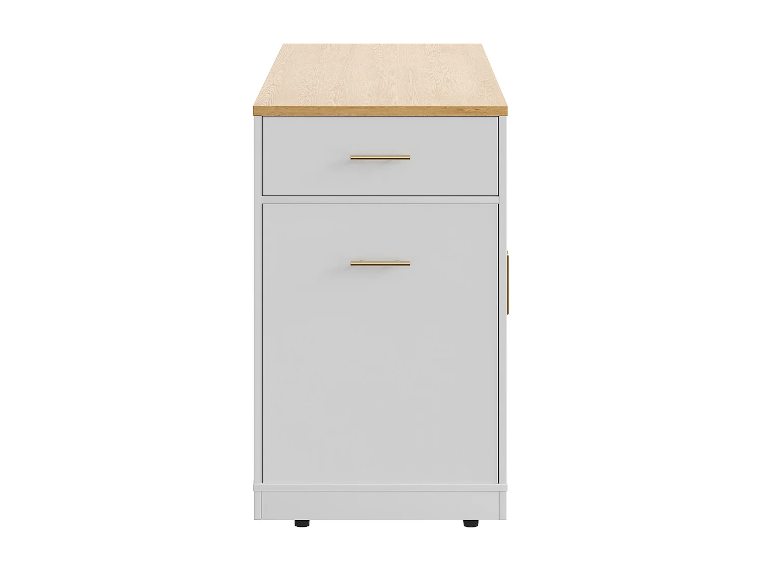 Îlot central à roulettes - 120 x 50 x 92 cm - avec compartiment poubelle + 2 portes et 3 tiroirs - MDF + Métal - blanc