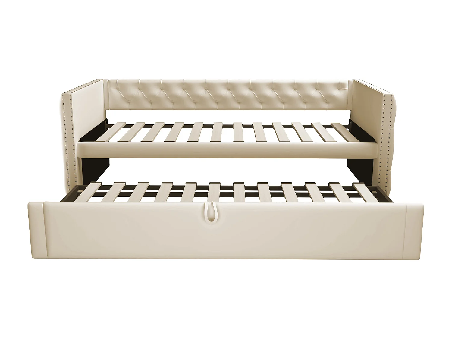 Uitschuifbare slaapbank 90/180 x 200 cm met hoofdbord - Zacht fluweel - Lattenbodem - beige (zonder matras)