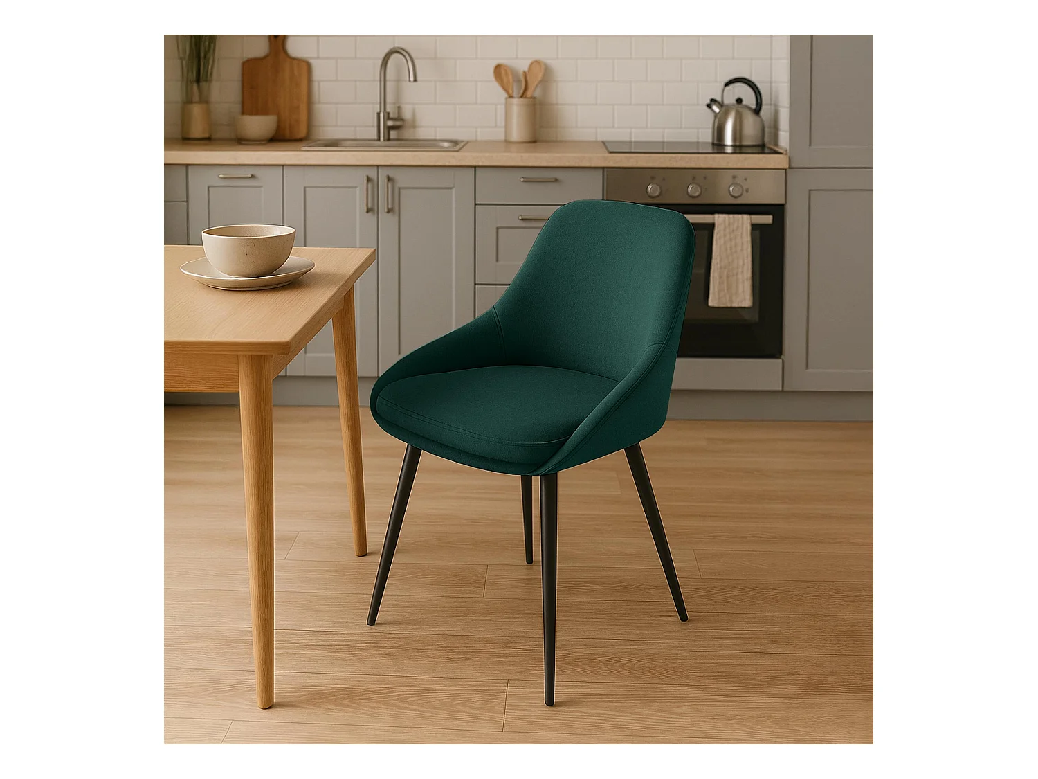 Lot de 2  chaise salle à manger - Velours - Vert - Elmira