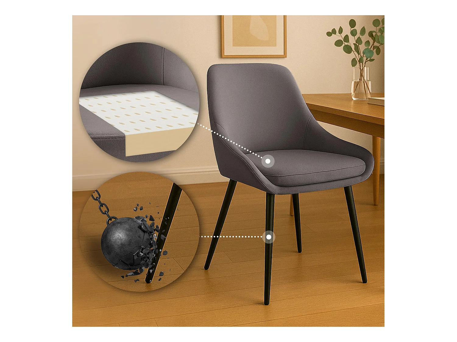 Lot de 2  chaise salle à manger - Velours - Anthracite - Elmira